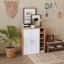 Credenza con 2 Ante e 5 Ripiani in Legno e Bianco 80x32x90.5 cm