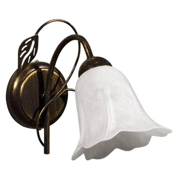 sconto Wandleuchte 1xE14 Braun Gold Rahmen Weiß Schwammglas E-Energy Teresa