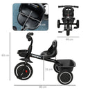 Triciclo per Bambini 2-5 Anni Bicicletta per Bambini con Seduta Regolabile Cestino e Parafango 80x48x63 cm in Acciaio e PP Nero      