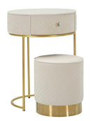 Comodino Toeletta con Puff Vellit Crema Ø52x70 cm - Ø36x39 cm in Pino e MDF e Metallo      
