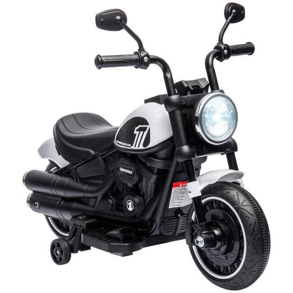 sconto Moto Elettrica per Bambini 76x42x57 cm con Rotelle e Fanale 6V Bianco e Nero