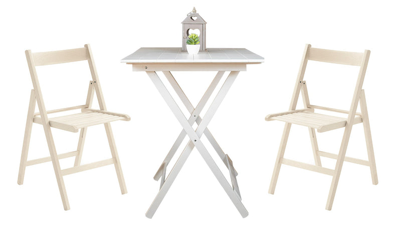 Tavolo da Giardino Pieghevole 80x60x80 cm in Legno Bianco