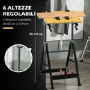 Banco da Lavoro Pieghevole 65x57x85-114 cm con 4 Morse Altezza e Angolazione Regolabili Portata 100 kg Nero e Color Legno      