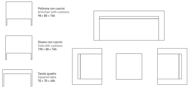 Set da Giardino Divano 2 Poltrone e Tavolino in Wicker Ranieri Harmony
