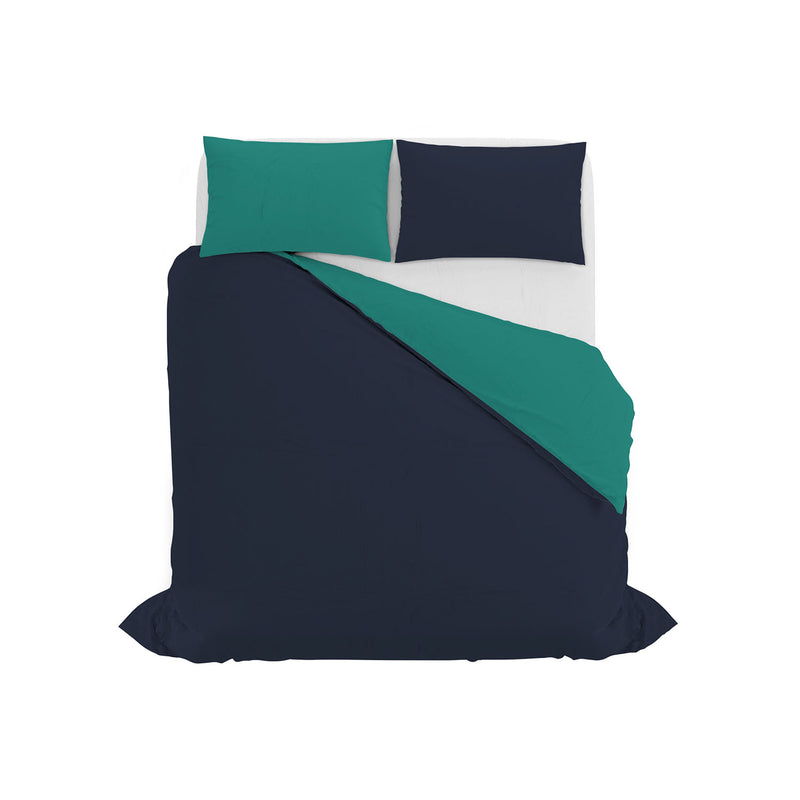 Copripiumino con Sacco e Federe in Tinta Unita Double Face Linea Vera Blu Scuro e Acqua