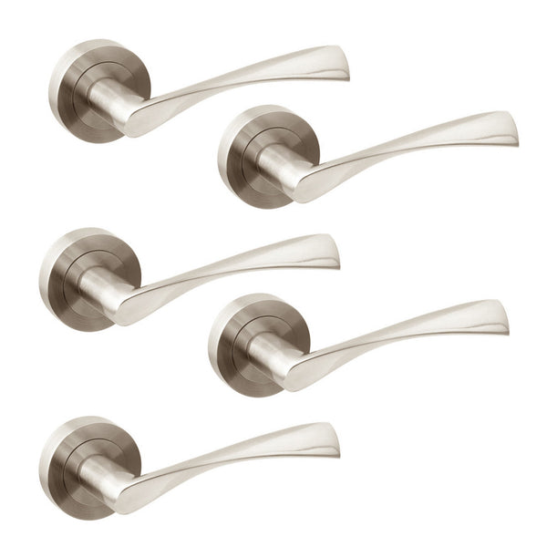 sconto Drehgriffe für Innentür mit Rosette Ø50 mm Aluminium Satin Nickel 5 Sets. Emuca
