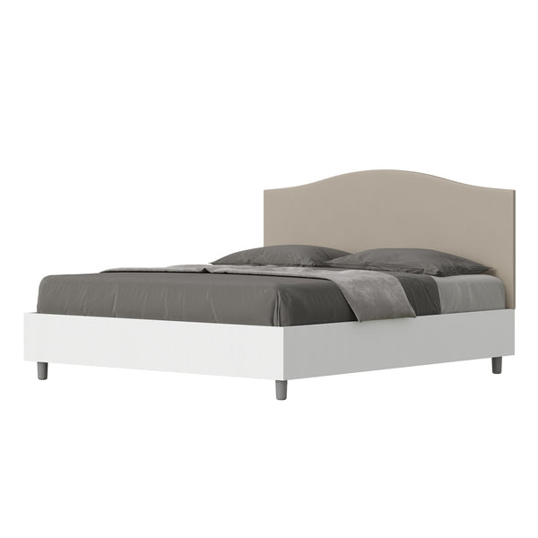 Letto Matrimoniale con Rete e Contenitore Alzata Comoda Struttura Bianco Frassico e Testata in Similpelle Grace Tortora Varie Misure sconto