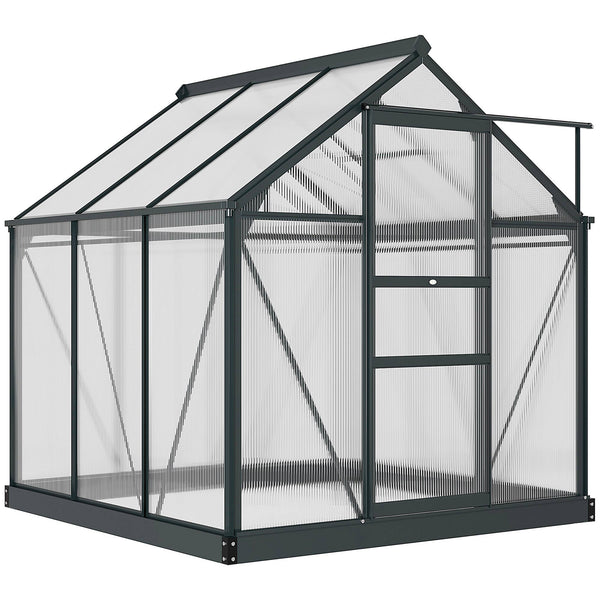 Serra in Policarbonato e Alluminio con Porta Scorrevole 1,9x1,9x2m Presa d'Aria e Grondaia Grigio sconto