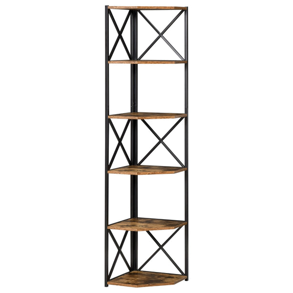 Eckbücherregal 5 Regale 39x39x175 cm aus Metall und rustikaler brauner Spanplatte online
