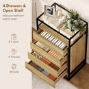 Cassettiera 60x40x94,5 cm con 4 cassetti e Ripiano aperto in MDF Acciaio e Vetro Color Legno      
