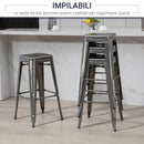 Set 4 Sgabelli Bar Impilabili con Poggiapiedi Stile Industriale 43x43x76 cm in Acciaio Argento      