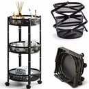 Carrello Pieghevole Salvaspazio Ø35x88 cm con 3 Ripiani Organizer Versatile in Metallo Nero      