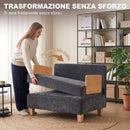 Poltrona Letto Singolo 2 in 1 Pieghevole Salvaspazio 94x63x89 cm con Cuscini in Tessuto Misto Lino-Velluto Grigio Scuro      