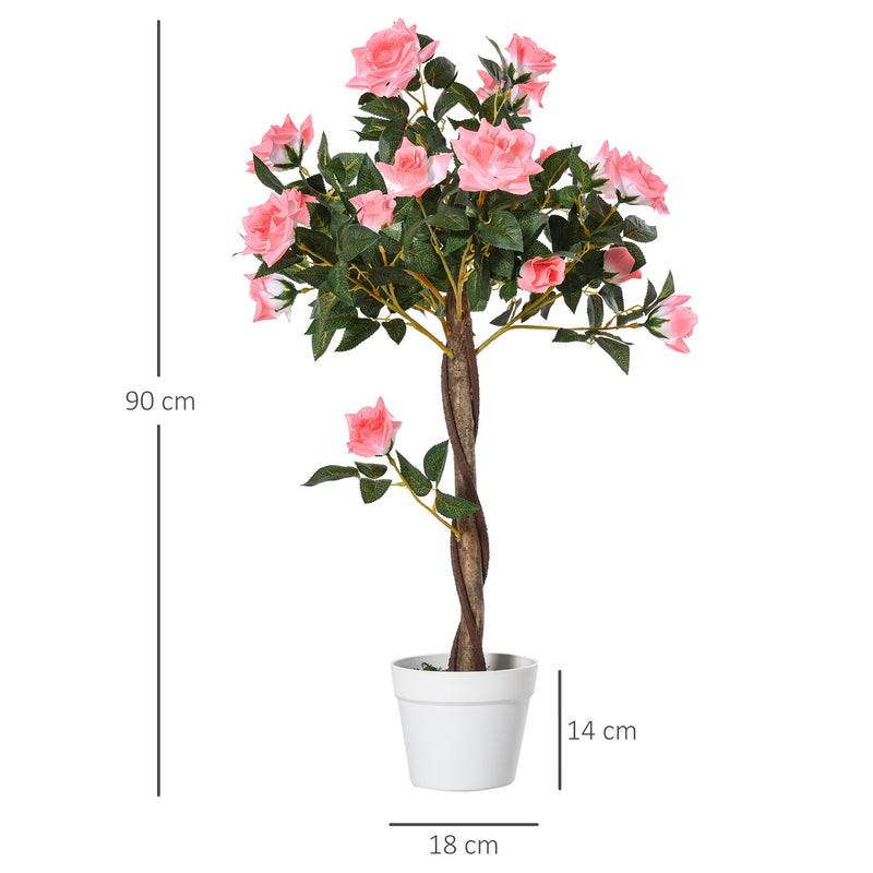 Pianta Finta di Rosa da 21 Fiori Ø18x90 cm con Vaso Riempito in Cemento e Muschio Rosa      