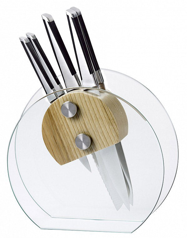 prezzo Block aus gehärtetem Glas und Holz mit 5 Marte Alexander Crystal Ruby Messern