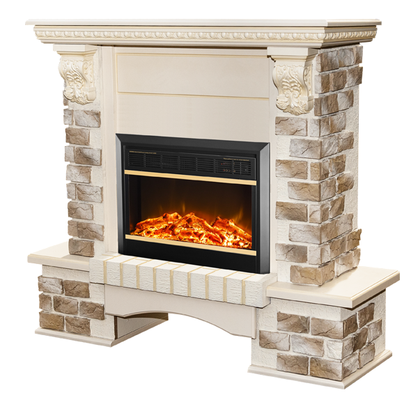 Camino Elettrico da Pavimento 109x110x33 cm Effetto Fiamma 1500W Topaz & Mars Avorio online