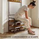 Mobile Ingresso Appendiabiti con Panca e Scarpiera 80x40x182 cm in Legno e Metallo Marrone e Nero  