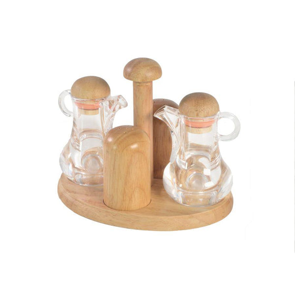 sconto Menage Set Olio Aceto Sale e Pepe 19.5x14.5xh15.5 cm in Legno e Vetro con Stand