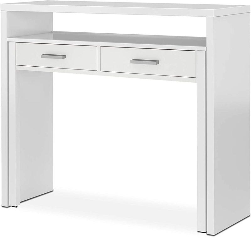 Scrivania Consolle Allungabile 2 Cassetti 98,5x36x87,5 cm in Legno Bianco