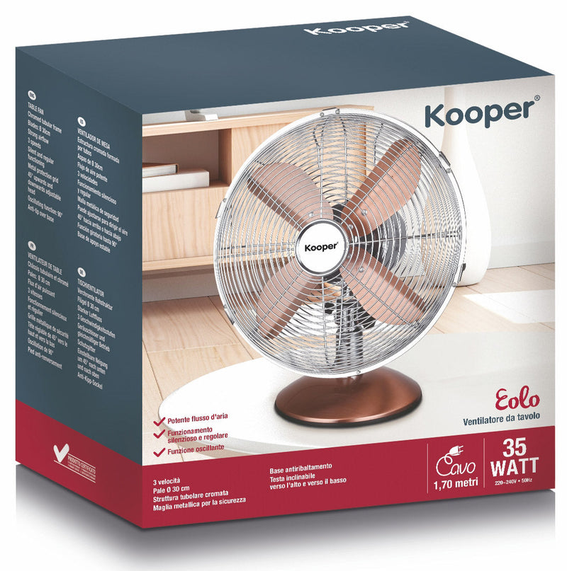 Ventilatore da Tavolo 30cm Oscillante 3 Velocità  35W Kooper Eolo Bicolore