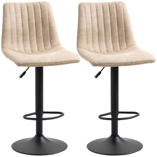 acquista 2er Set Barhocker 47,5x57,5x95-116 cm mit Rückenlehne und Fußstütze aus hellbraunem Polyester