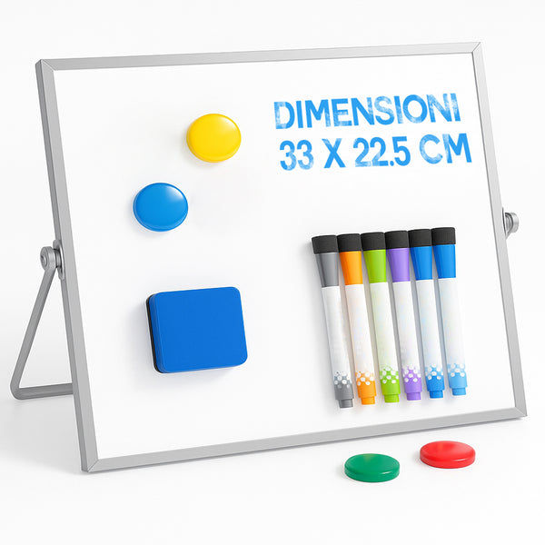 sconto Lavagna Magnetica a Doppia Faccia 33x22,5cm con Pennarelli e Gomma Bianco