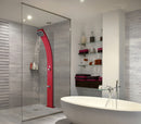 Doccia Solare da Esterno Giardino 30L Miscelatore e Lavapiedi Arkema Spring Fascia Inox Blu