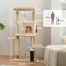 Albero per Gatti Multilivello Alto 132 cm con Casetta Lettino Pali Tiragraffi Spazzola e Pallina Beige      