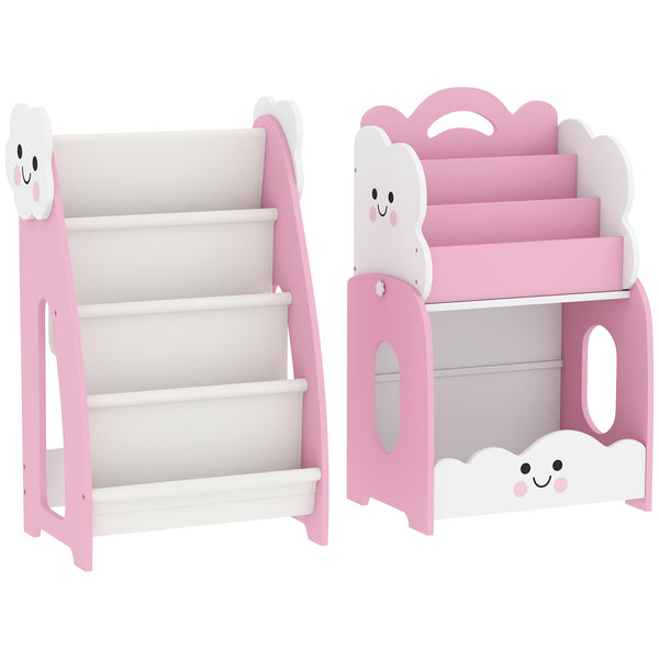 online Mobile per Bambini 85,5x32x72 cm con Portariviste Libreria a 3 Livelli e Comodino in Legno Rosa e Bianco