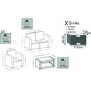 Set Salotto da Giardino Divano 2 Poltrone e Tavolino con Cuscini in Plastica Grigio