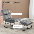 Sedia Imbottita con Poggiapiedi 60x80,5x89 cm in Tessuto Effetto Velluto Grigio