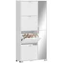 Scarpiera con Specchio 82x30x168 cm 4 Cassetti Ribalta e Armadietto 2 Ante in MDF Bianco      
