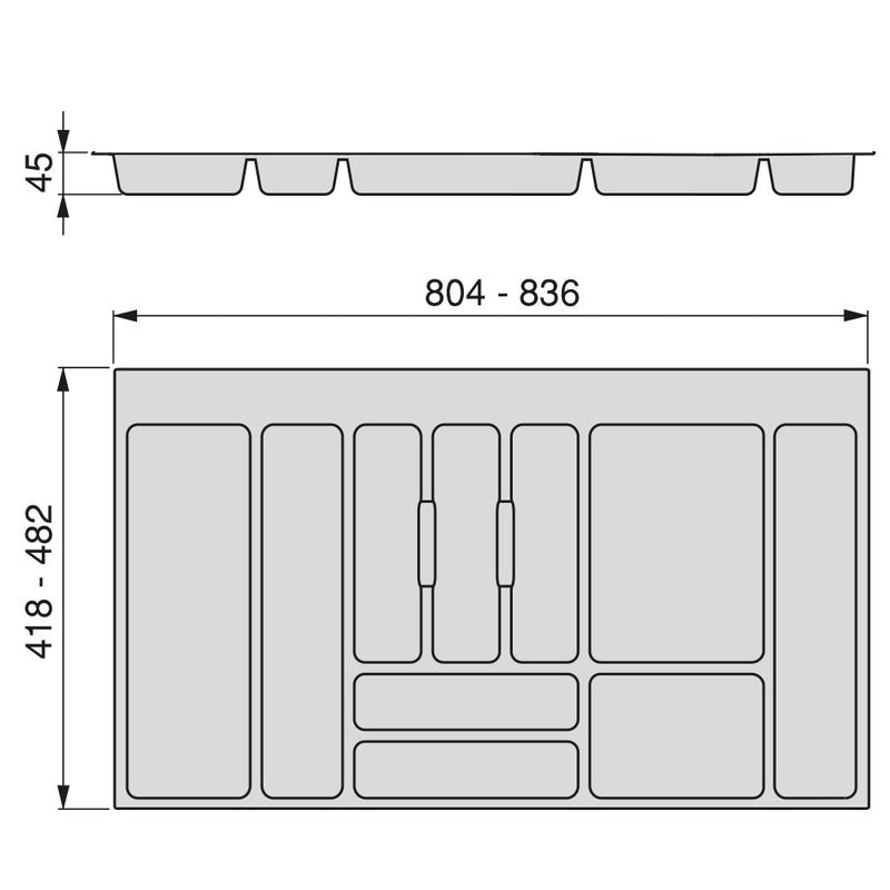 Portaposate per Cassetti da Cucina 90 cm in Plastica Emuca Grigio