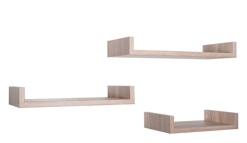 Set 3 Mensole da Parete 60-50-40x23,7x8 cm in Fibra di Legno Calamita Maxi  Rovere Naturale/Sagerau