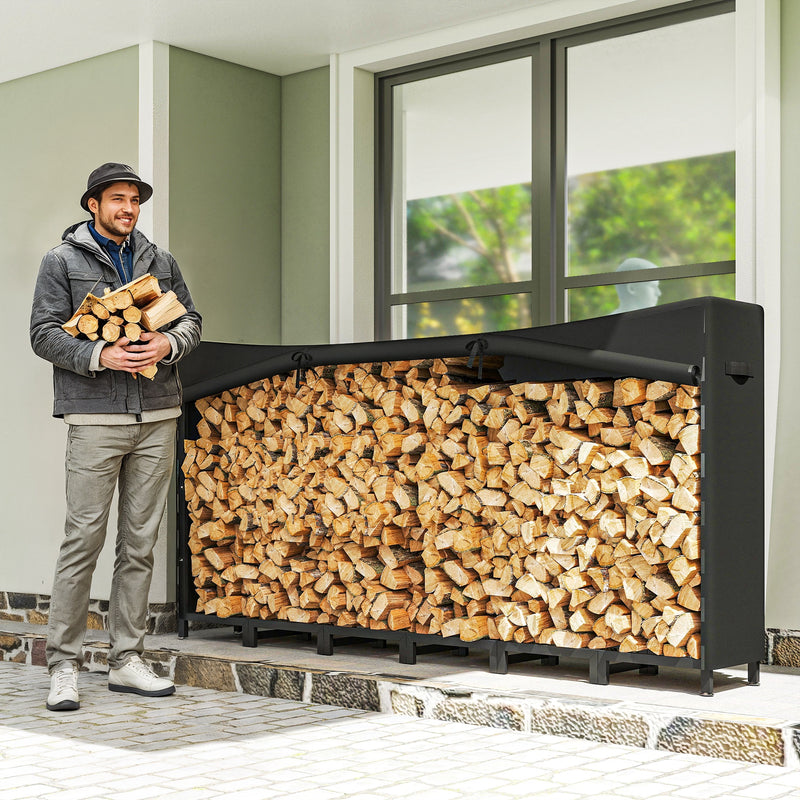 Legnaia da Esterno 235x31x116 cm con Telo Impermeabile e Struttura Regolabile in Metallo Nero      