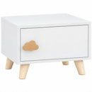 Comodino per Bambini 3-8 Anni 34x31x25 cm con Vano Contenitore Gambe in Pino e Maniglia a Nuvola in Truciolato Bianco      