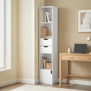 Libreria 30x24x158 cm con Cassetti e Ripiano Regolabile in Legno Bianco      