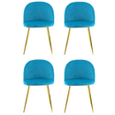 Set 4 Sedie 50x45x80 cm in Tessuto Vellutato Piedi Oro Blu