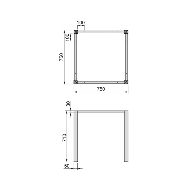 Set Struttura e Gambe Tavolo 750x750 mm in Acciaio Emuca Nero