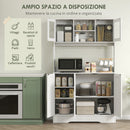 Mobile Dispensa 108x35x180 cm con 4 Armadietti 2 Ripiani Aperti e Piano da Lavoro in Legno e Vetro Bianco      