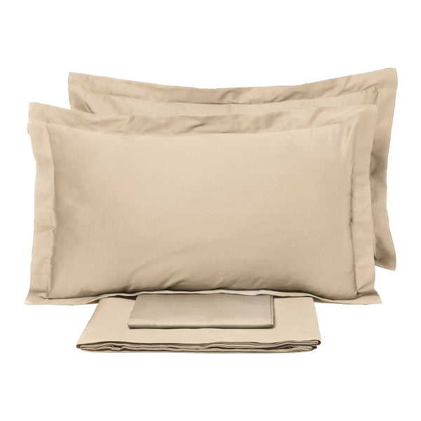 Set aus Doppellaken oben und unten und einfarbigen Garrini Clarice Beige Kissenbezügen sconto