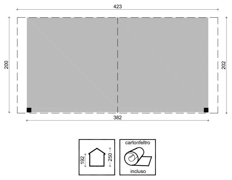 Verdanda Frontale per Casetta da Giardino 400x200 cm in Legno