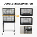 Doppia Voliera 2 Gabbie per Uccelli Impilati 77x46x164 cm in Acciaio con Ruote Nero