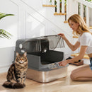 Lettiera per Gatti Chiusa da 52L con Coperchio Ribaltabile Doppia Porta Paletta in Acciaio Inox Nero      