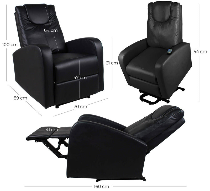 Poltrona Alzapersona Vibromassaggio Elettrica 1 Motore in Similpelle Vandi Nera
