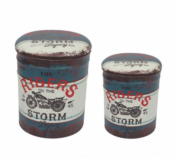 acquista Satz mit 2 runden Hockern aus Moto Blu MDF