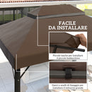 Copertura per Gazebo da Giardino 3x4 m a 2 Livelli in Tessuto Oxford 600D con Fori di Drenaggio Caffè      