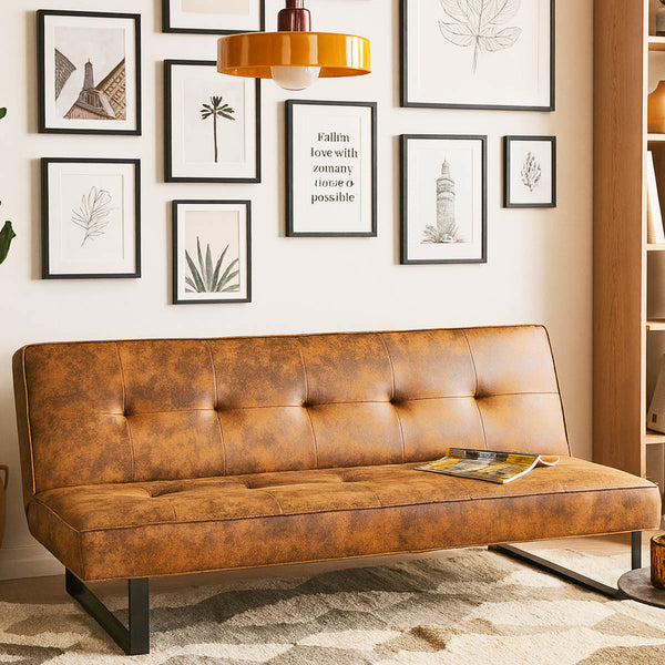 Divano Letto 3 Posti Apertura Click Clack Derby in Pelle Sintetica Marrone online