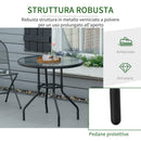 Tavolino da Giardino Ø80x72 cm Piano in Vetro con Foro in Metallo Nero      
