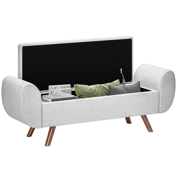 Panca Contenitore Fondo Letto con Braccioli 132x42x50 cm Vano da 53,8L in Tessuto Grigio sconto